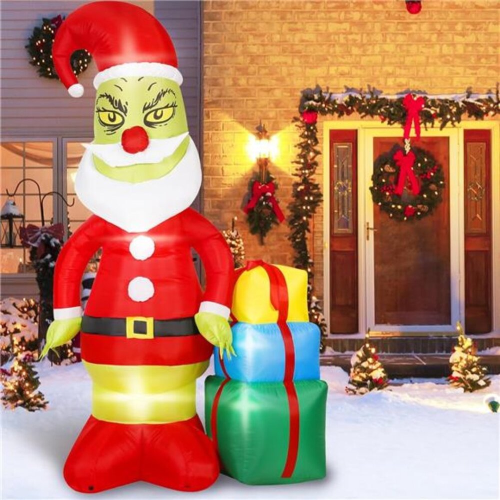 Christmas Green Big Monster Inflatable Decorations, 8FT Light Up Inflatable